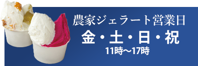 農家ジェラート営業日 金・土・日・祝 11時～17時